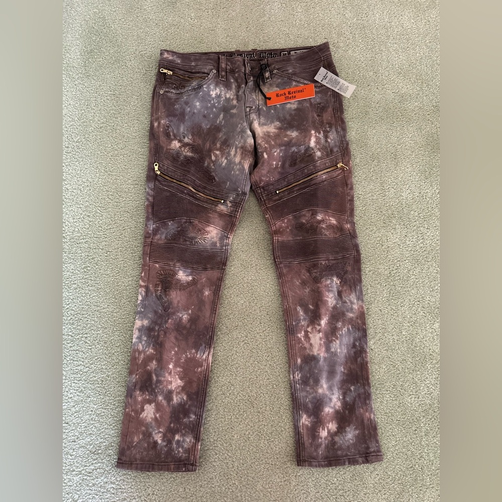 Rock Revival Moto Daviday Distressed Jeans size 36x32 - Picture 1 of 14